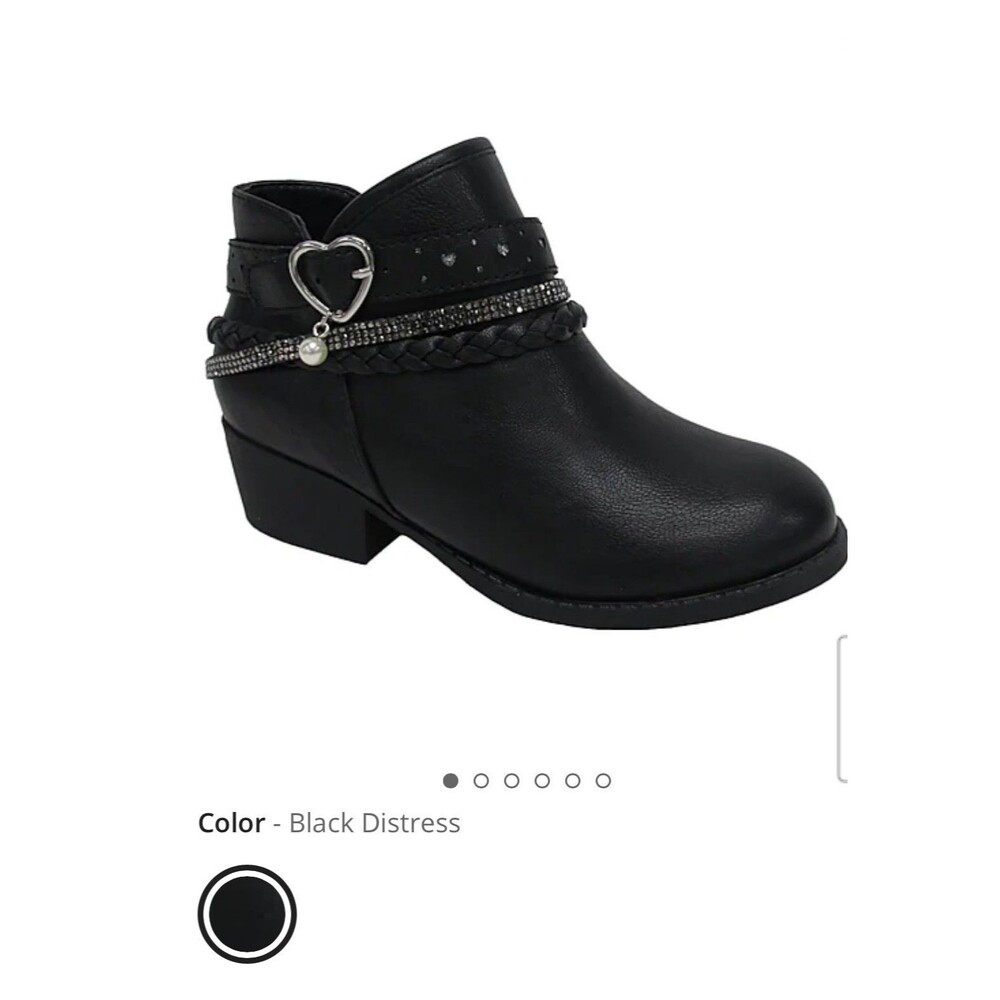 Pop Girls New Black Faux Leather Heart Charm Rhinestone Ankle Boots Kids Size 4M